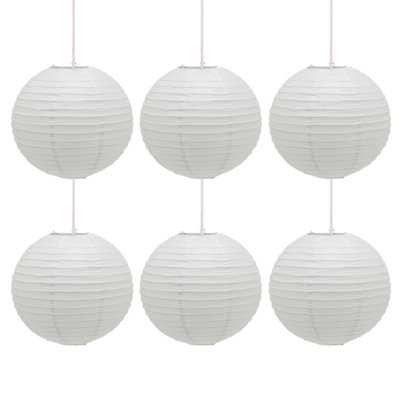 First Choice Lighting - Pack of 6 White Paper Lantern 30cm Pendant Shades