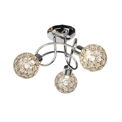 First Choice Lighting Pair of Chrome 3 Light Ceiling Fittings with Jewelled Shades