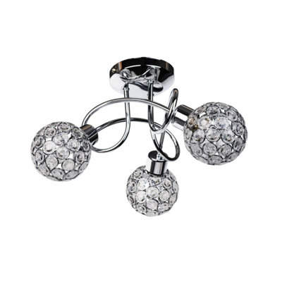 First Choice Lighting Pair of Chrome 3 Light Ceiling Fittings with Jewelled Shades