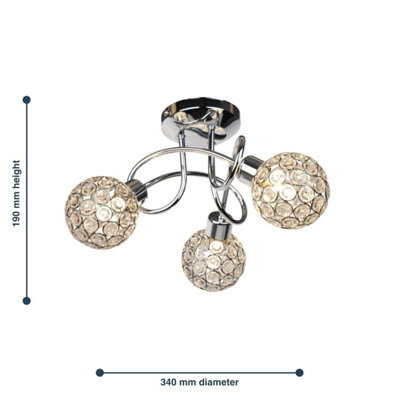 First Choice Lighting Pair of Chrome 3 Light Ceiling Fittings with Jewelled Shades