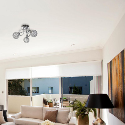 First Choice Lighting Pair of Chrome 3 Light Ceiling Fittings with Jewelled Shades