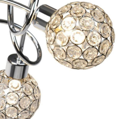 First Choice Lighting Pair of Chrome 3 Light Ceiling Fittings with Jewelled Shades