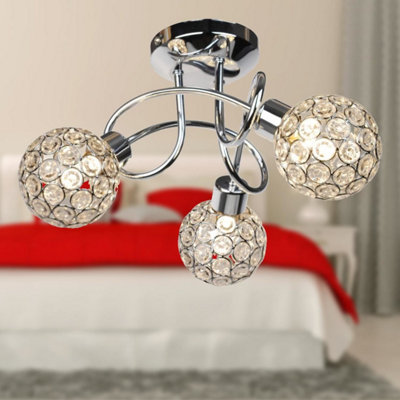 First Choice Lighting Pair of Chrome 3 Light Ceiling Fittings with Jewelled Shades