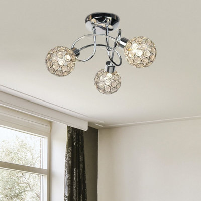 First Choice Lighting Pair of Chrome 3 Light Ceiling Fittings with Jewelled Shades