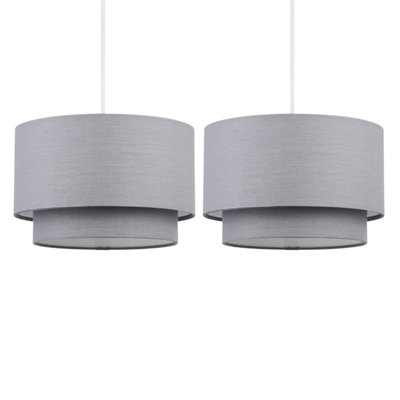 First Choice Lighting Pair of Dark Grey 2 Tier Ceiling Light Shades