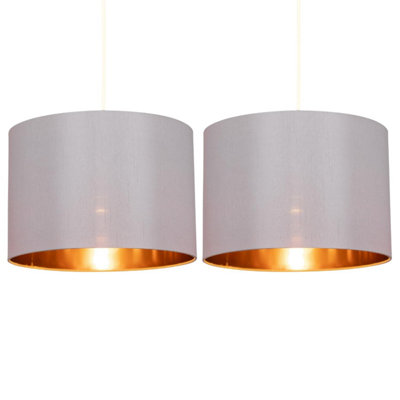 First Choice Lighting Pair of Grey 30cm Light Shades with Copper Inner