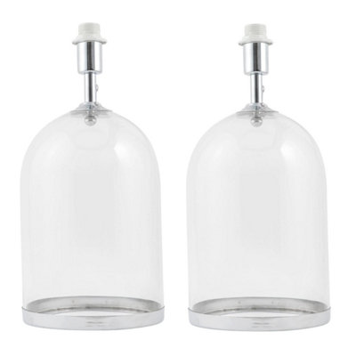 First Choice Lighting Pair of Large Chrome and Glass Cloche Design Table Lamp Bases