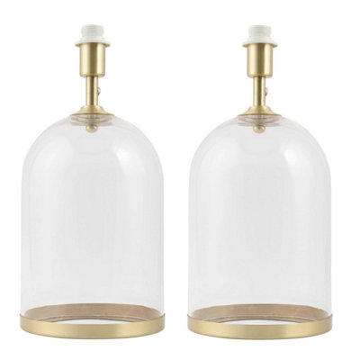 First Choice Lighting Pair of Large Satin Brass and Glass Cloche Table Lamp Bases