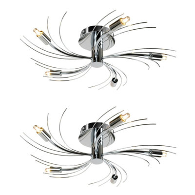 First Choice Lighting Pair of Modern Silver Polished Chrome Swirl 5 x 28W Flush Ceiling Light