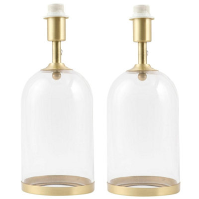 First Choice Lighting Pair of Satin Brass and Glass Cloche Design Table Lamp Bases