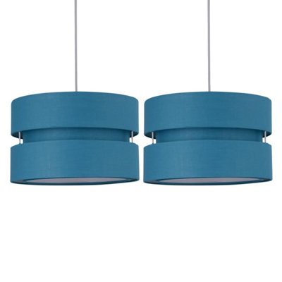 First Choice Lighting Pair of Teal Layered Easy Fit Light Shades