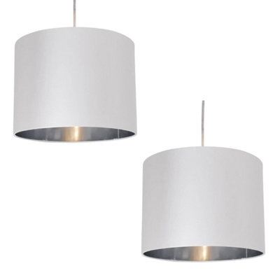 First Choice Lighting Pair of White Faux Silk 30cm Drum Light Shade with Chrome Inners