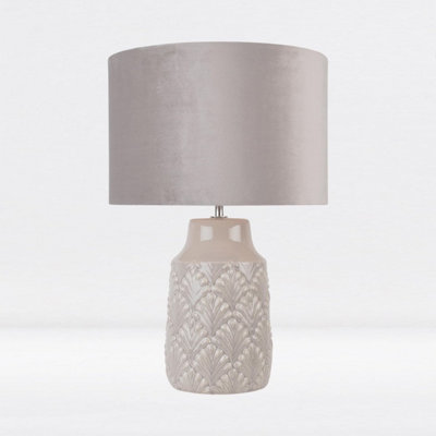 First Choice Lighting Peacock Glazed Ceramic Lamp with Grey Velour Shade