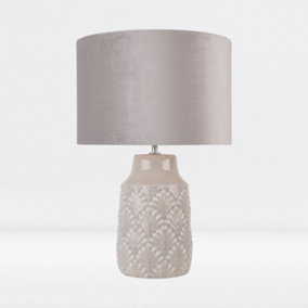 First Choice Lighting Peacock Grey Ceramic Table Lamp With Shade