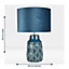 First Choice Lighting Peacock Teal Ceramic Table Lamp With Shade