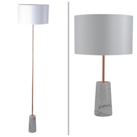 First Choice Lighting Phoenix - White Marble Copper Combination Floor And Table Lamp With Shade