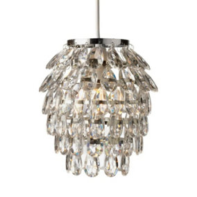 First Choice Lighting Pineapple Crystal effect beads Chrome Plate Chrome effect Pendant ceiling light, (Dia)200mm