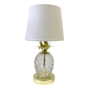 First Choice Lighting Pineapple Gold Clear Glass White Touch 42 cm Table Lamp With Shade
