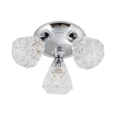 First Choice Lighting Polished Chrome Flush Fitting with Crystal Effect Glass Shades