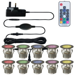 First Choice Lighting Polished Stainless Steel Mains-powered Colour changing LED Round Decking lighting kit