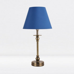 First Choice Lighting Prior - Antique Brass Blue Bedside Table Lamp With Shade