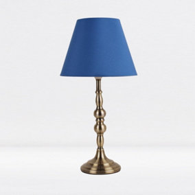 First Choice Lighting Prior - Antique Brass Blue Column Bedside Table Lamp With Shade