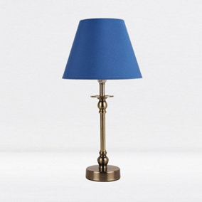 First Choice Lighting Prior - Antique Brass Blue Table Lamp With Shade