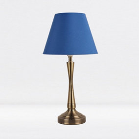 First Choice Lighting Prior - Antique Brass Blue Taper Table Lamp With Shade