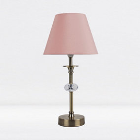 First Choice Lighting Prior Antique Brass Clear Blush Pink Table Lamp With Shade