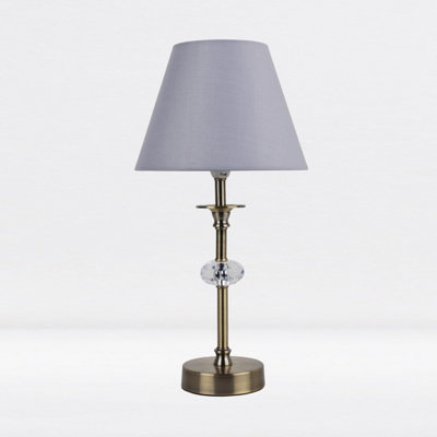 First Choice Lighting Prior - Antique Brass Clear Grey Facet Bedside Table Lamp With Shade