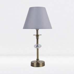 First Choice Lighting Prior - Antique Brass Clear Grey Facet Bedside Table Lamp With Shade