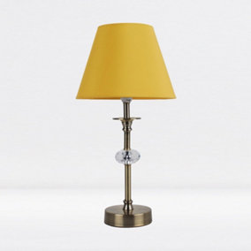 First Choice Lighting Prior - Antique Brass Clear Ochre Facet Bedside Table Lamp With Shade