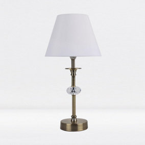 First Choice Lighting Prior Antique Brass Clear White Table Lamp With Shade