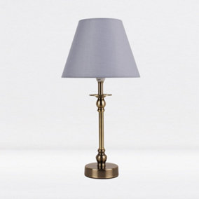 First Choice Lighting Prior - Antique Brass Grey Bedside Table Lamp With Shade