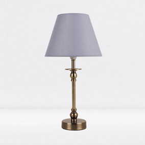 First Choice Lighting Prior - Antique Brass Grey Table Lamp With Shade