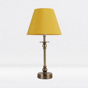 First Choice Lighting Prior - Antique Brass Ochre Bedside Table Lamp With Shade