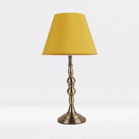 First Choice Lighting Prior - Antique Brass Ochre Column Bedside Table Lamp With Shade
