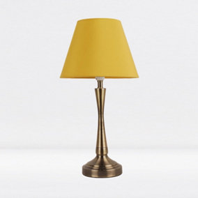 First Choice Lighting Prior - Antique Brass Ochre Taper Bedside Table Lamp With Shade