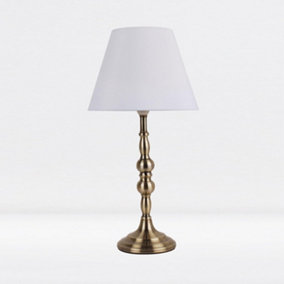 First Choice Lighting Prior Antique Brass White Table Lamp With Shade
