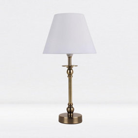 First Choice Lighting Prior Antique Brass White Table Lamp With Shade