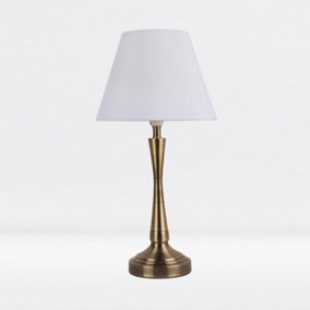 First Choice Lighting Prior - Antique Brass White Taper Bedside Table Lamp With Shade