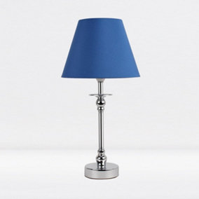 First Choice Lighting Prior - Chrome Blue Bedside Table Lamp With Shade