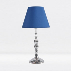 First Choice Lighting Prior - Chrome Blue Column Bedside Table Lamp With Shade