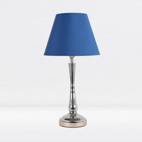 First Choice Lighting Prior - Chrome Blue Taper Table Lamp With Shade