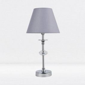 First Choice Lighting Prior - Chrome Clear Grey Facet Table Lamp With Shade