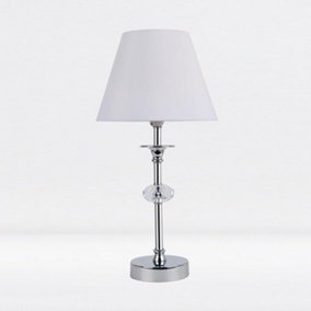 First Choice Lighting Prior Chrome Clear White Table Lamp With Shade
