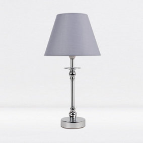 First Choice Lighting Prior - Chrome Grey Bedside Table Lamp With Shade