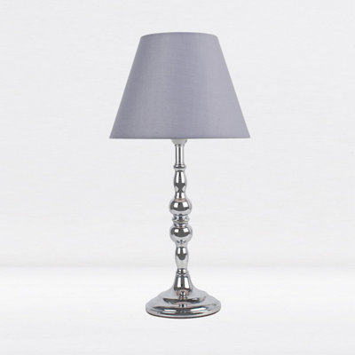 First Choice Lighting Prior - Chrome Grey Column Table Lamp With Shade