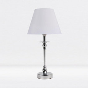 First Choice Lighting Prior Chrome White Table Lamp With Shade