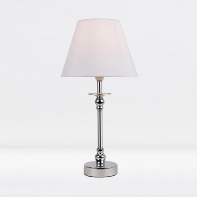 First Choice Lighting Prior Chrome White Table Lamp With Shade